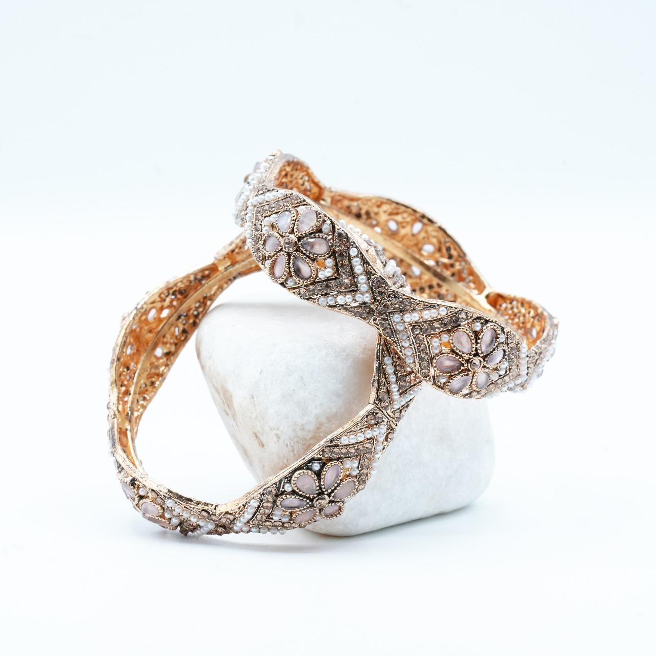 Vintage-inspired Kara adorned with intricate floral detailing, capturing timeless elegance and artisanal charm - SHAMPAGNE, 2.10 image