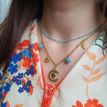 Double Strand Turquoise Necklace with Crescent Moon Pendant image 0