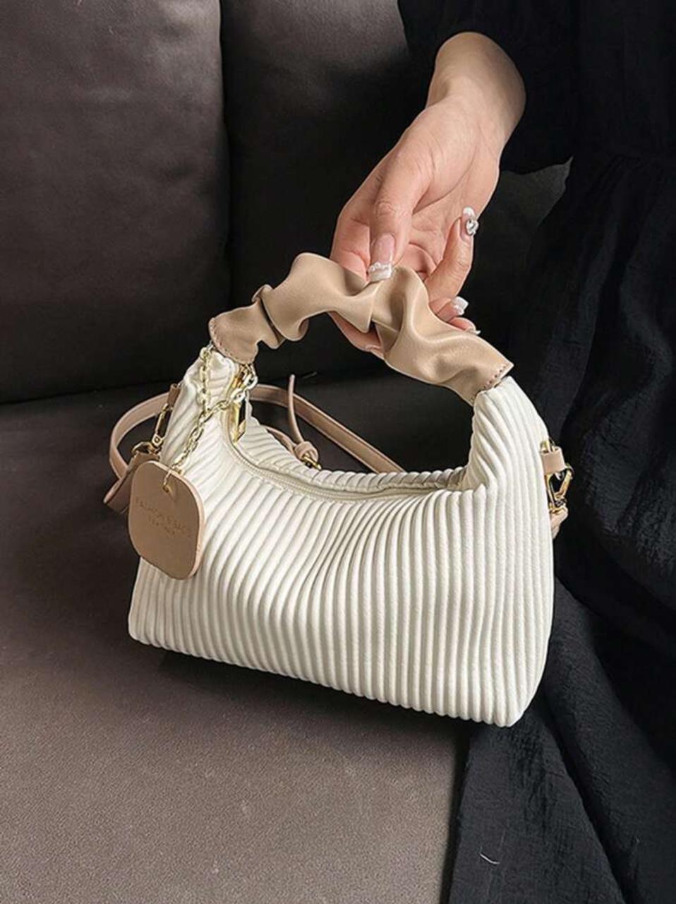 Mini Simple Pleated Woven and Portable Shoulder Zipper Handbag image 3