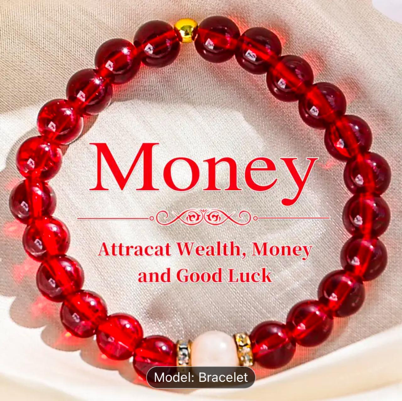 Vintage Elegant Money Attracting Bracelet, Red Glass & Moonstone Beaded Stretch Rope image 2