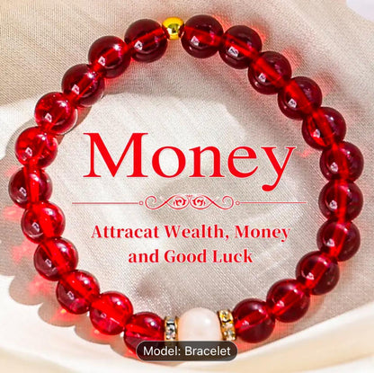 Vintage Elegant Money Attracting Bracelet, Red Glass & Moonstone Beaded Stretch Rope image 2