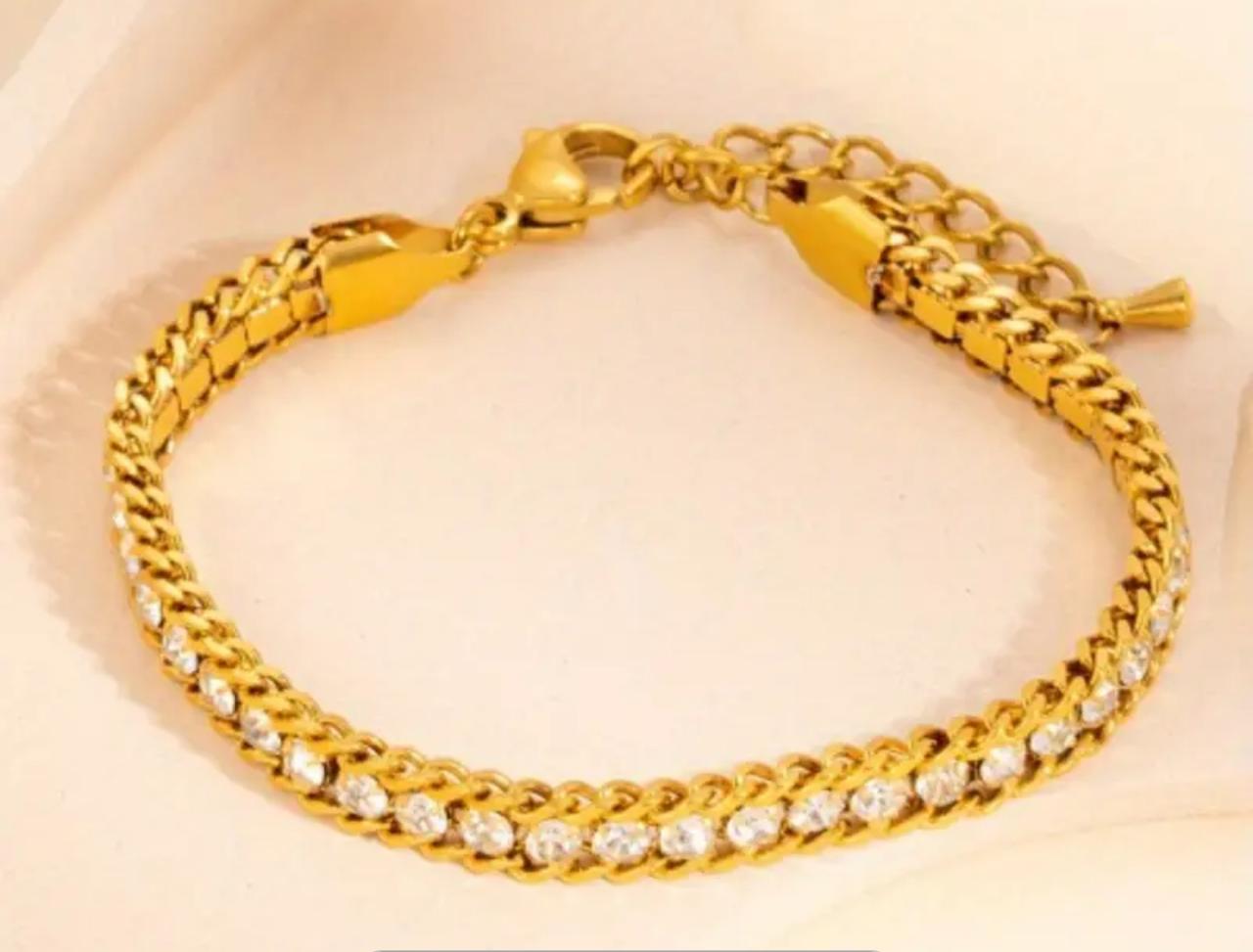 18K Golden Plated Stainless Steel Bracelet - Classic Style, Versatile 3-Layer Design for Daily Wear image 0