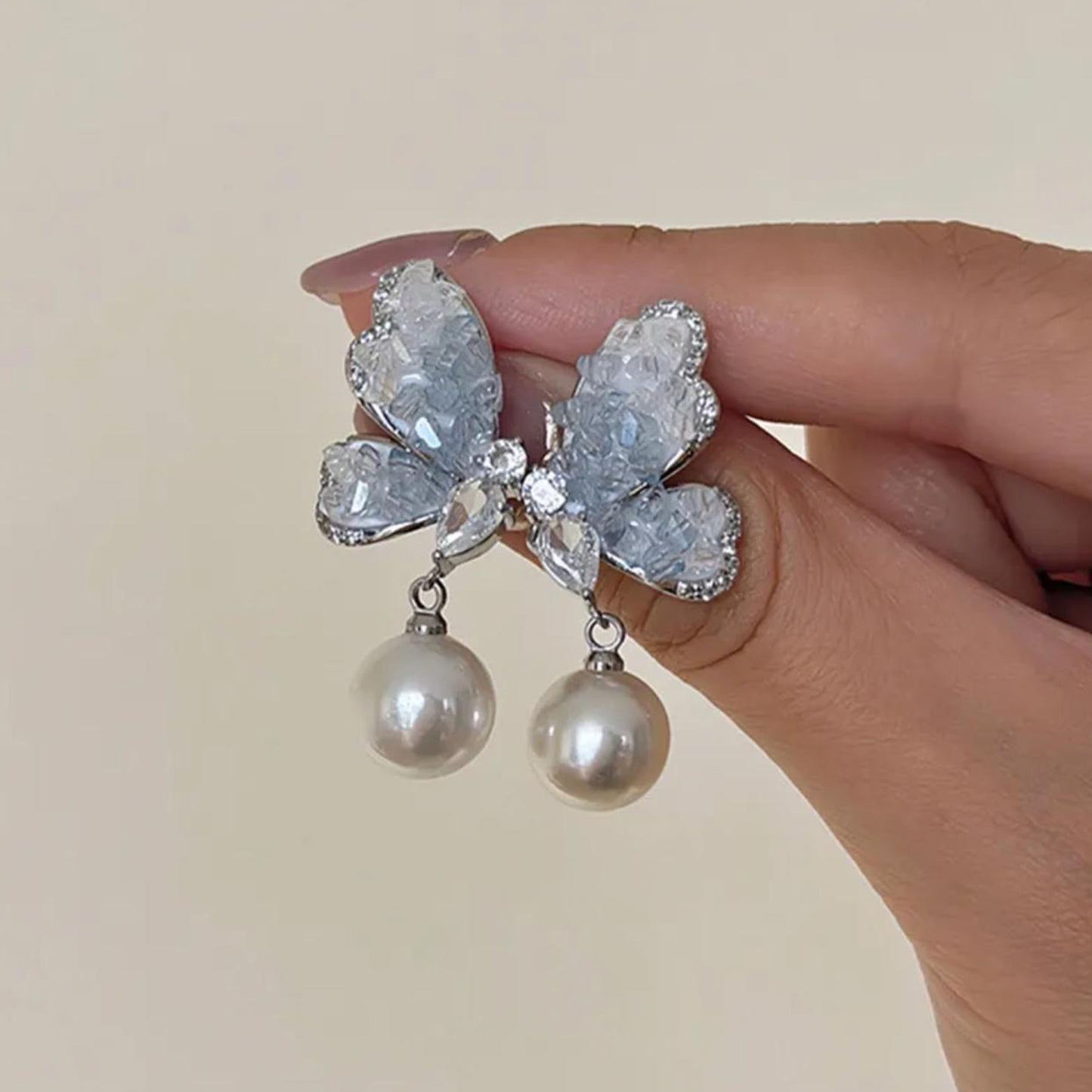 CRYSTEL BUTTERFLY DROP EAR RING image 1