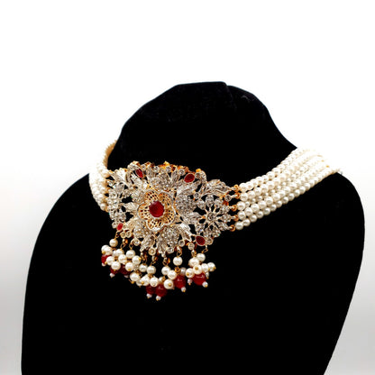 PARTY WEAR NEKLACE SET - maroon image