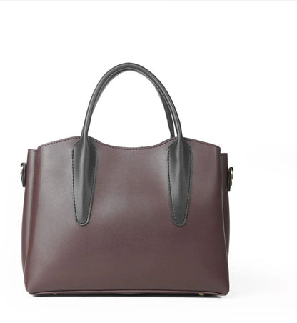 Elegant Maroon Handbag with Black Double Handles image 4