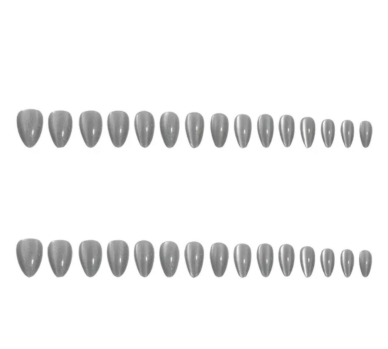 24pcs Set, Glossy Grey Almond Shaped Medium Length Press-On, Waterproof Removable False Nail Perfect for Gift and Party Use image 2