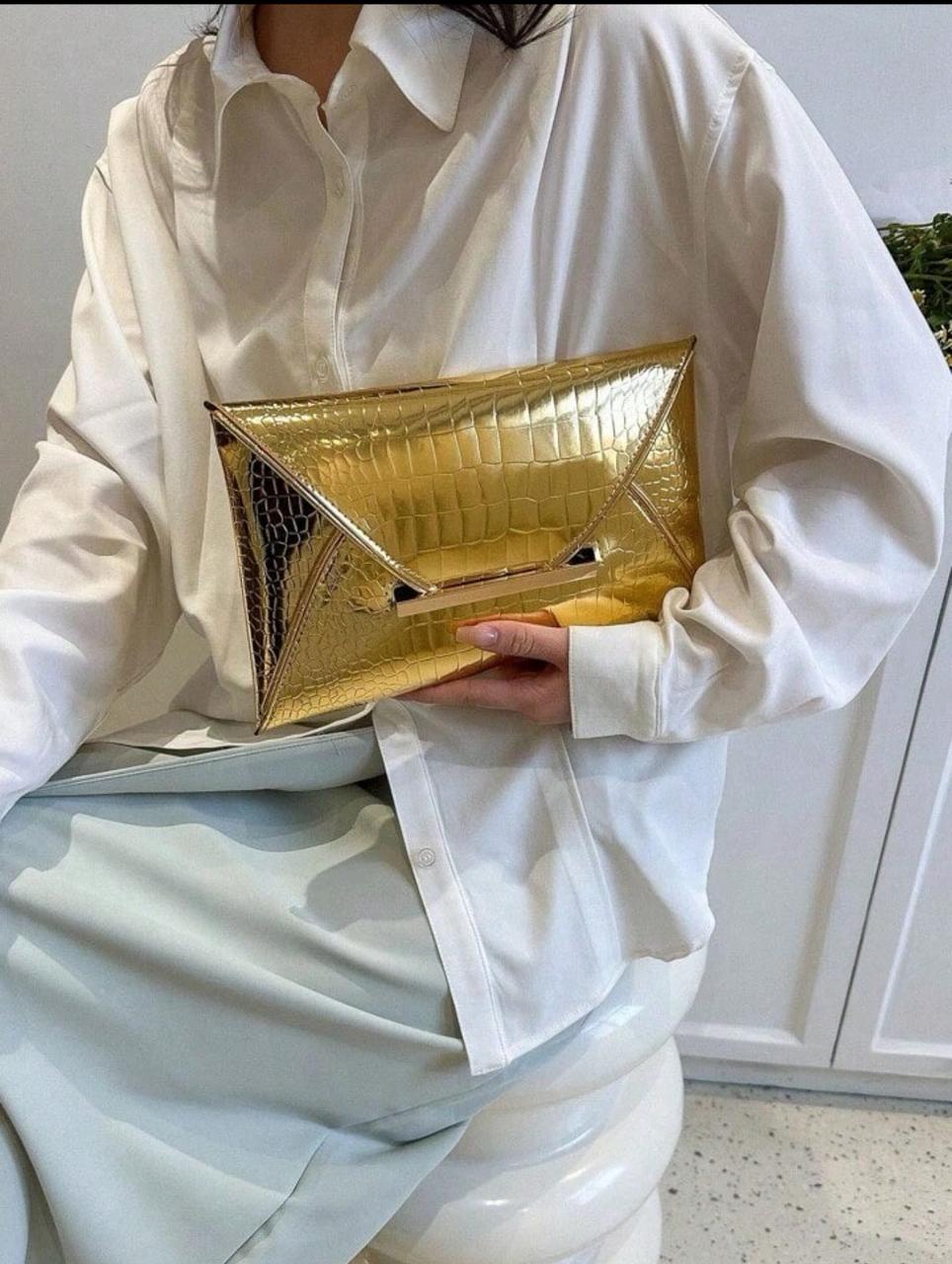 Crocodile & snake print PU envelope clutch image 4
