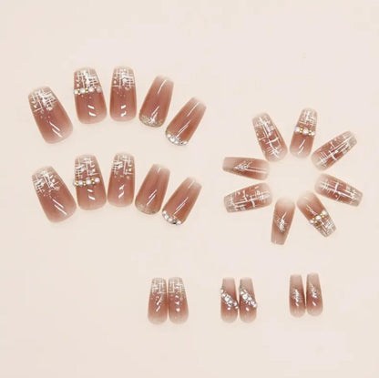 Chic Pink Ballet Press-On Glossy Finish Nails with Pearls & Glitter image 1