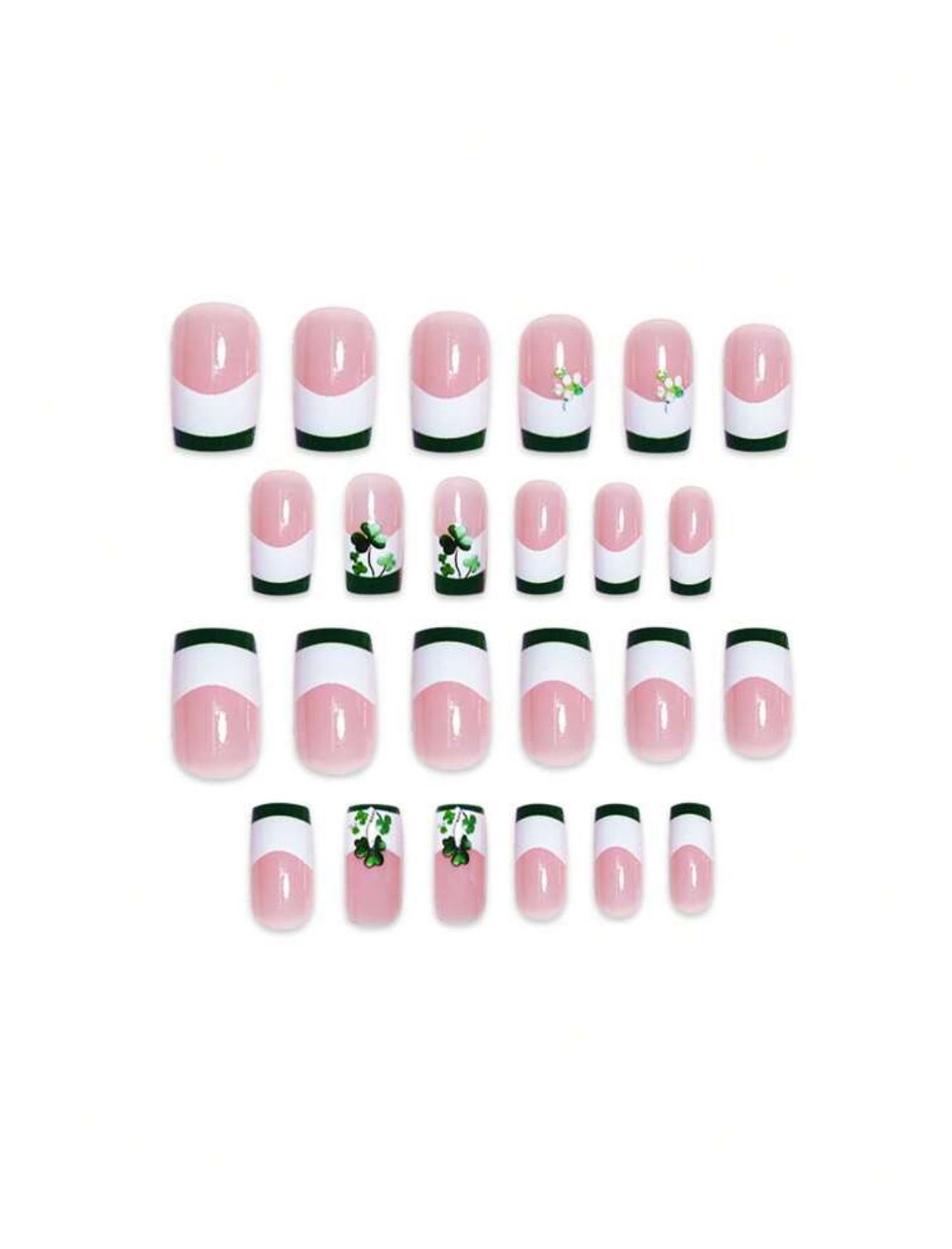 24pcs Ballet Shaped Green Clover Rhinestone Glamorous False Nails image 1