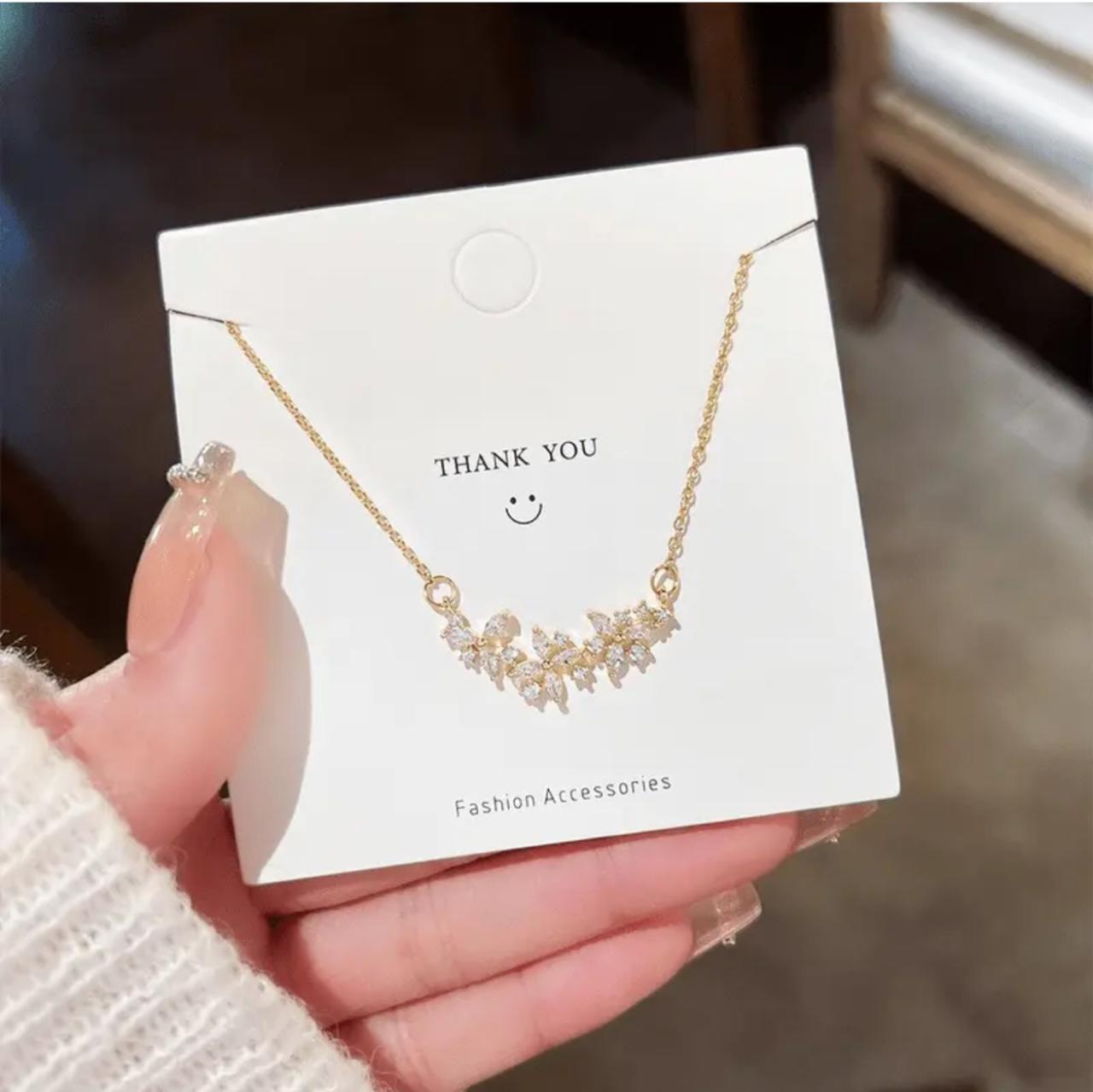 Elegant Stainless Steel Petal Pendant Necklace with Synthetic Cubic Zirconia image 0