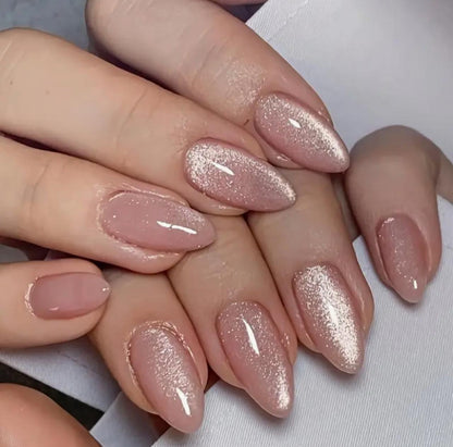 Pink Cat-Eye Shiny Almond-Shaped Nails image 1