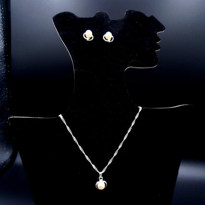 SILVER PEARL PENDENT SET image 2