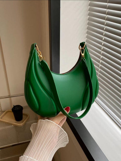 ALL MATCH TEXTURED EMBOSSED FASHION SOLID COLOR CRESCENT BAG - Green image