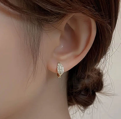 Elegant Leaf-Inspired Cubic Zirconia Hoop Earrings for Women image 0