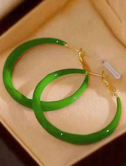 Luxury Vintage Green Enamel Splash Circle Earrings image 0