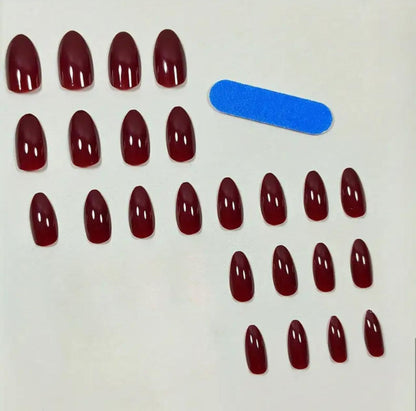 Mature Almond Wine Red Square Finger Nails with Nail Set image 1