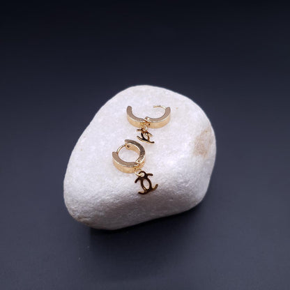 Gold Hoop Earrings with Dangling Double-C Charm image 6