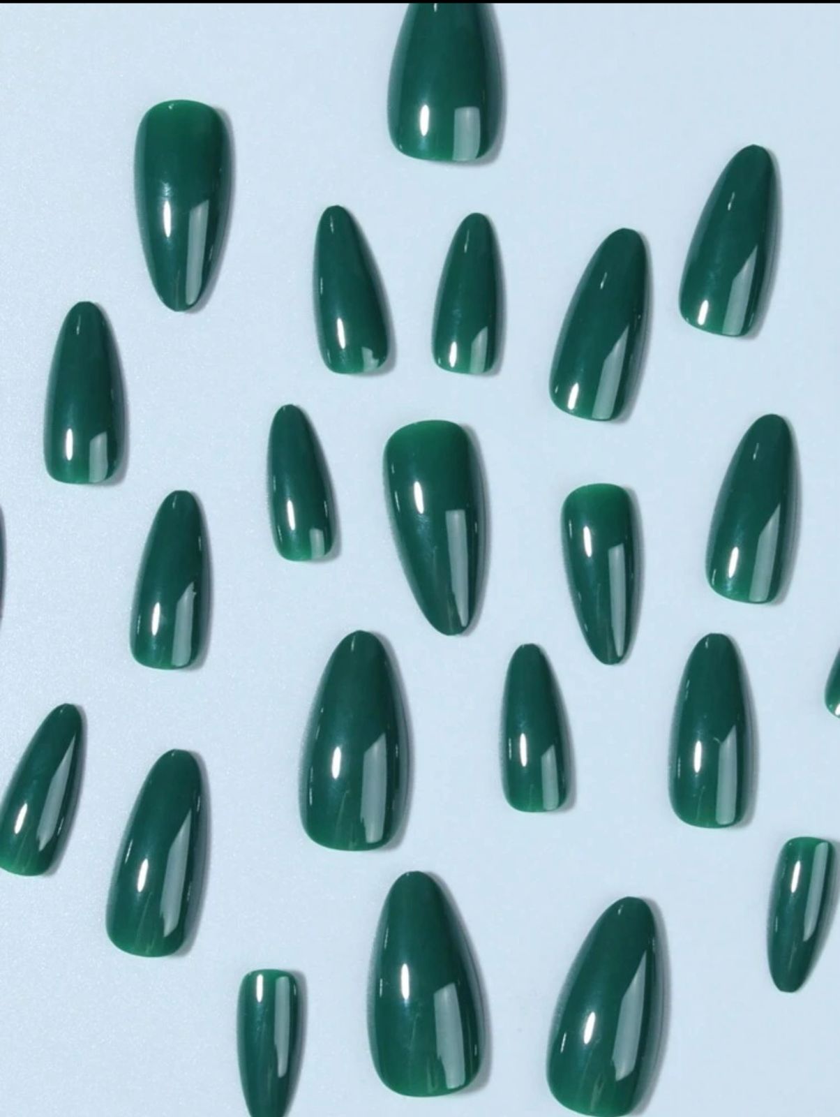 24pcs Almond Shape Medium Length Solid Green Color Glossy Full Cover False Nails image 1
