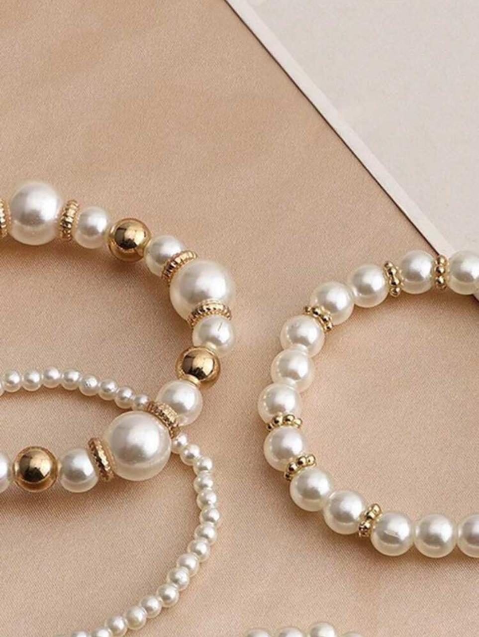 4 PIECE SET FAUX PEARL HEARTS STRING BEAD BRACELET SET image 3