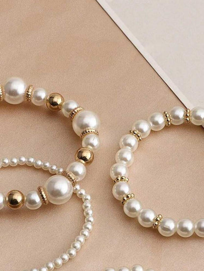 4 PIECE SET FAUX PEARL HEARTS STRING BEAD BRACELET SET image 3