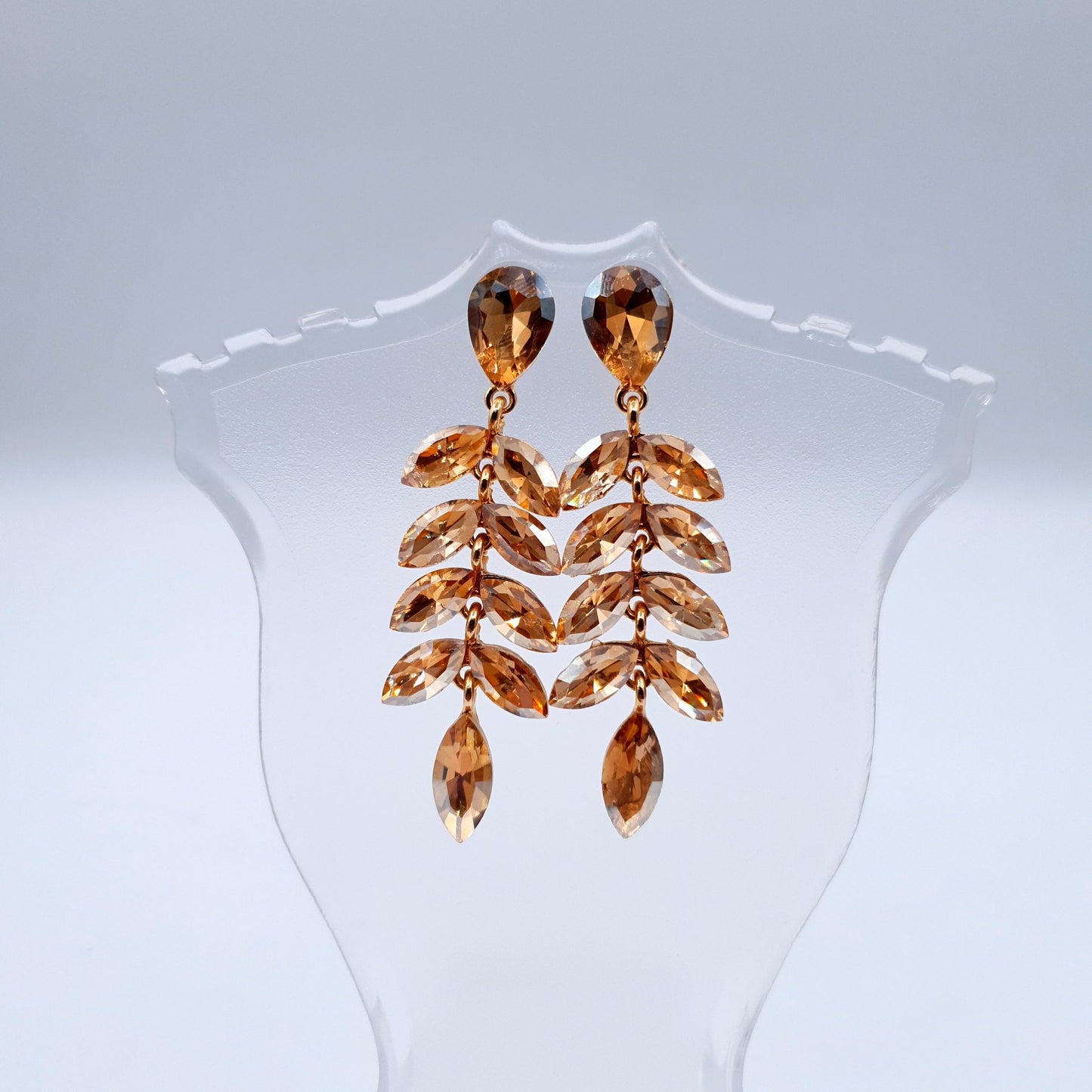 Elegant petal-shaped earrings adorned with sparkling rhinestones for a radiant, sophisticated look.(Golden = 2, Red = 1) image 4