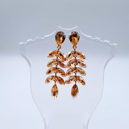 Elegant petal-shaped earrings adorned with sparkling rhinestones for a radiant, sophisticated look.(Golden = 2, Red = 1) image 4