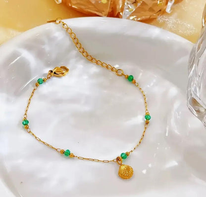Elegant Shell & Green Bead Anklet - Durable Alloy, Perfect for Shopping, Dates, and Outdoor Activities image 5