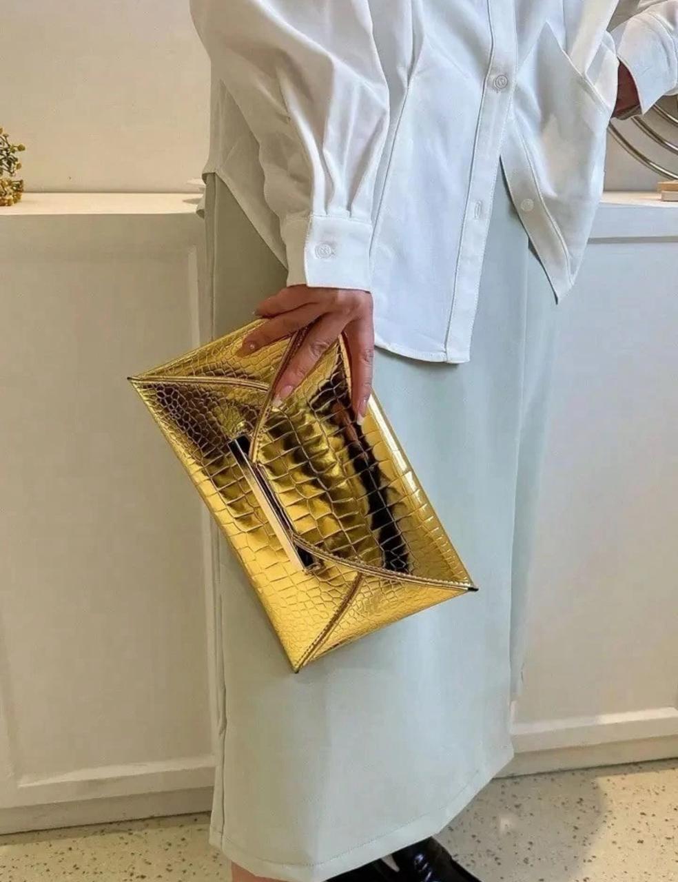 Crocodile & snake print PU envelope clutch image 6