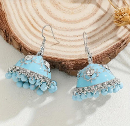 Luxury Jhumka Style Bell Tassel with Synthetic Cubic Zirconia, Boho Indian-Inspired Fashion Dangle Jhumka image 1