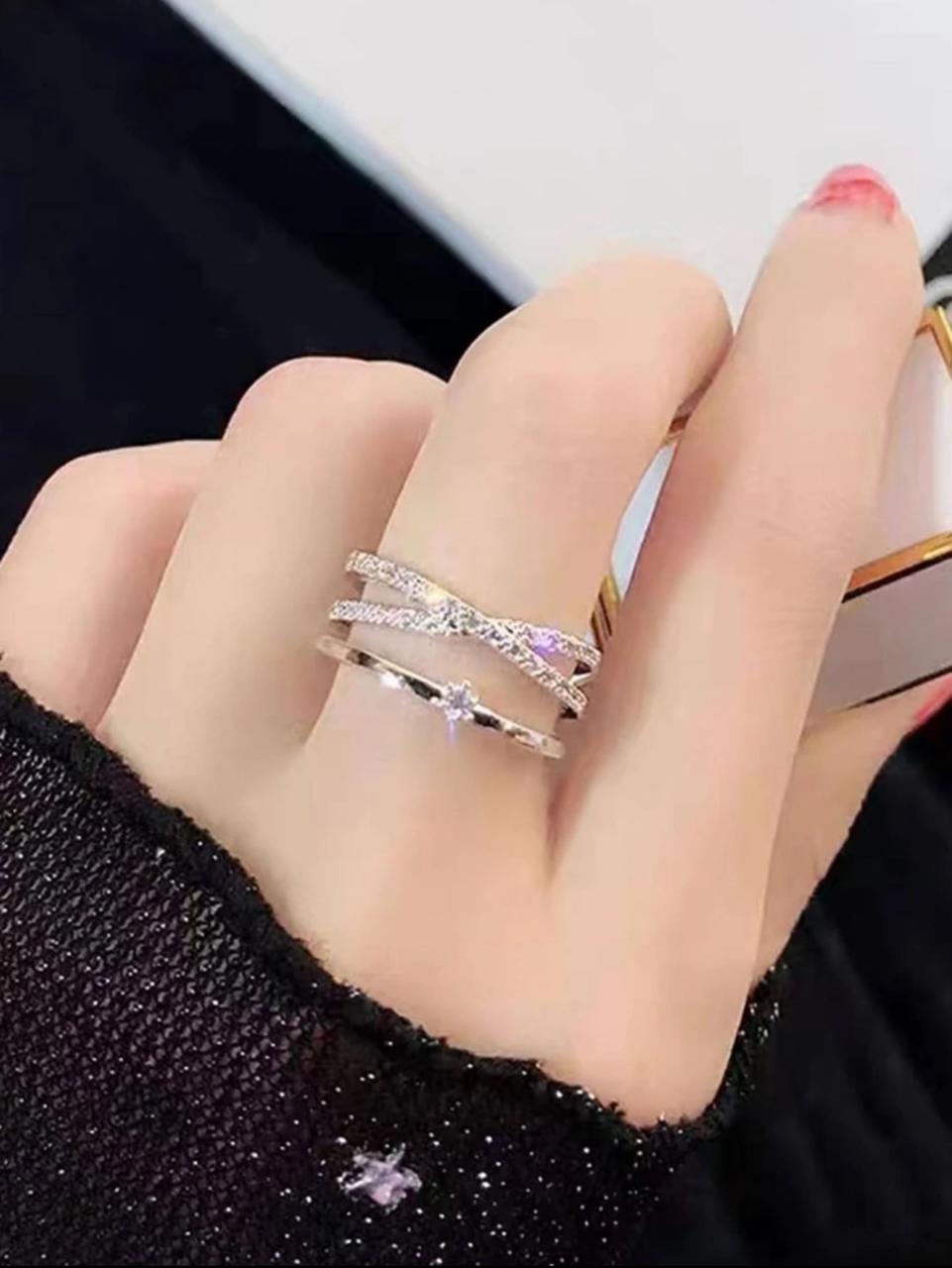 COPPER MICRO-INLAID CUBIC ZIRCONIA OPEN ADJUSTABLE RING image 4