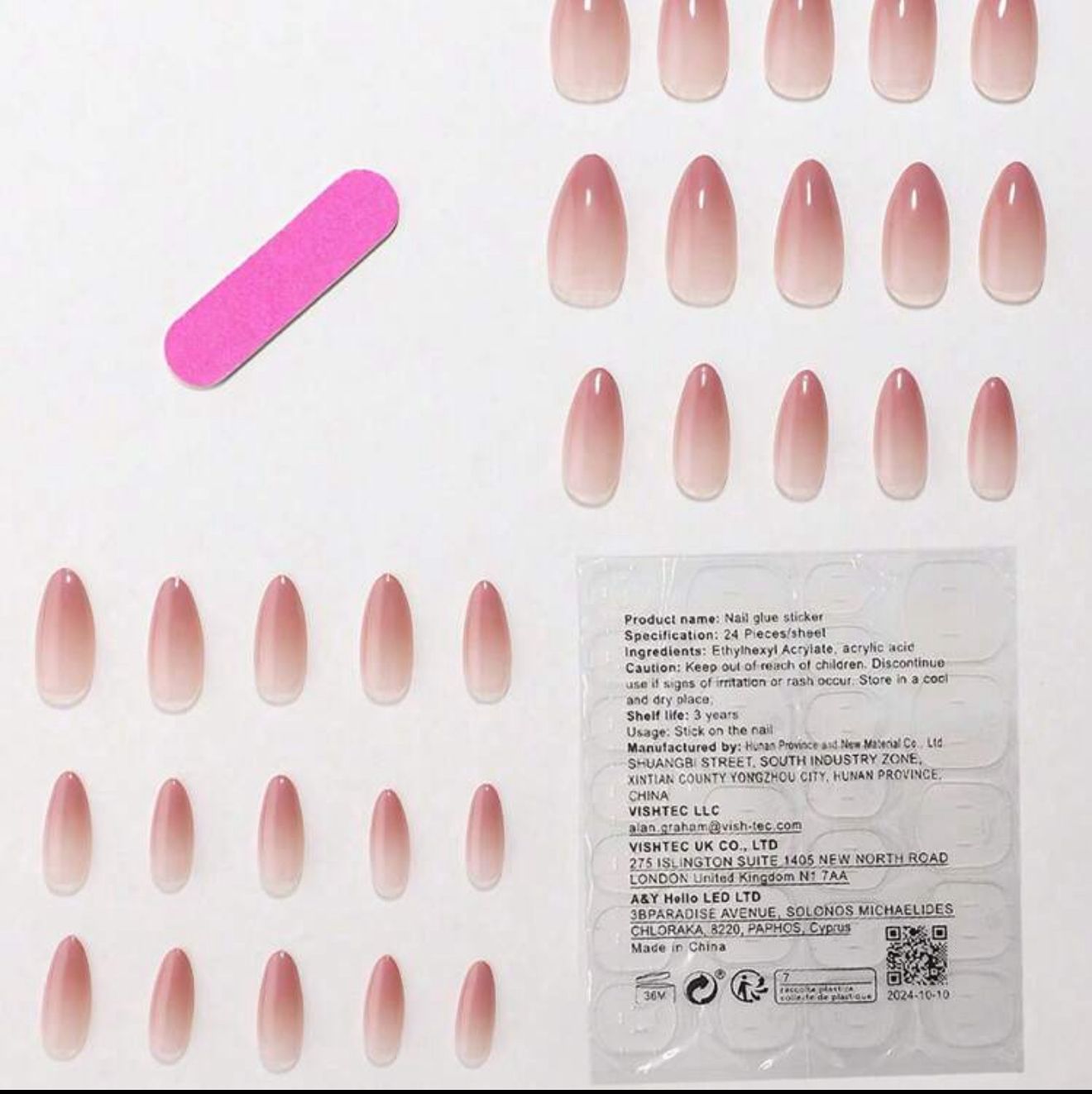 Long Almond-Shaped Press-On Nails, Simple Bean Paste Powder Gradient Smudged,  Suitable For Parties And Gifts image 3