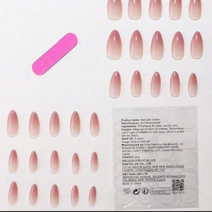 Long Almond-Shaped Press-On Nails, Simple Bean Paste Powder Gradient Smudged,  Suitable For Parties And Gifts image 3