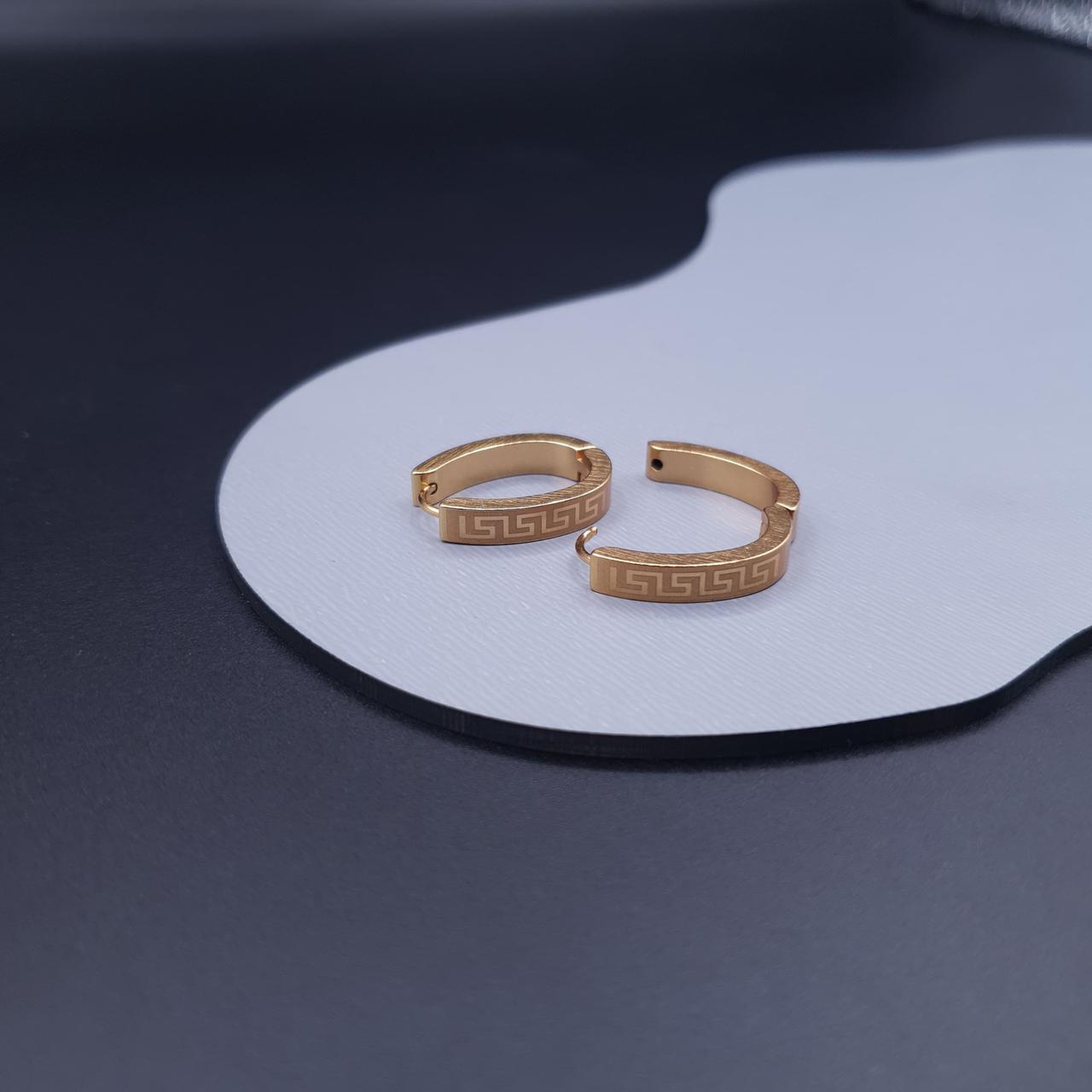 Elegant Gold-Tone Hoop Earrings with Greek Key Design image 2