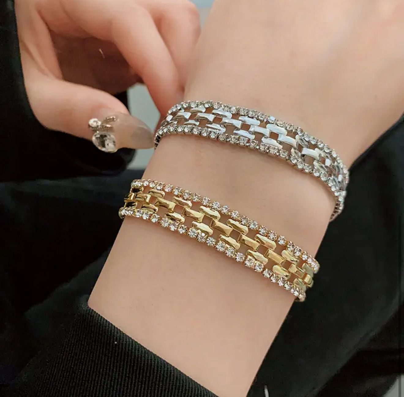 Elegant Luxury Square Cuff Bracelet with Rhinestone Accents & Alloy Chain Design for Parties, Weddings & Formal Events image 2