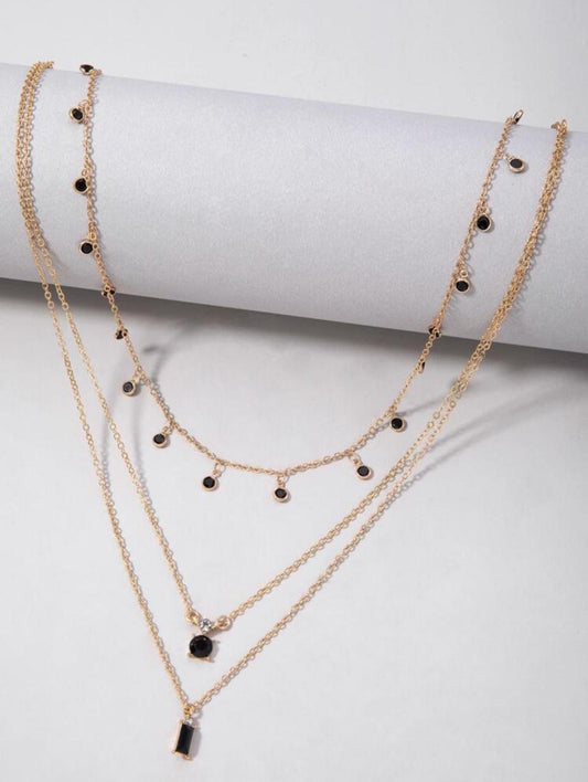 IMOLI 2-PIECE ALLOY RHINESTONE TASSEL NEKLACE MULTI LAYERED GEOMETRIC SET image 1