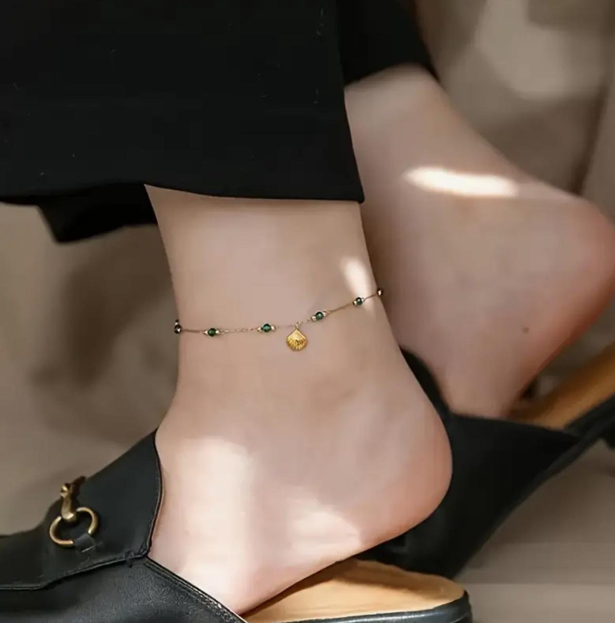 Elegant Shell & Green Bead Anklet - Durable Alloy, Perfect for Shopping, Dates, and Outdoor Activities image 4