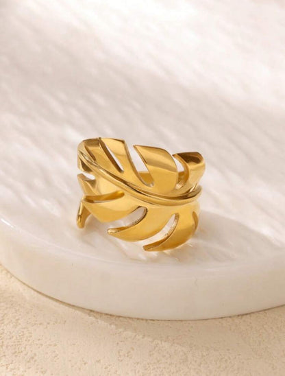 Stainless Steel Leaf Shaped Open Ring, Suitable For Daily Wear. Description: stainless steel image 4