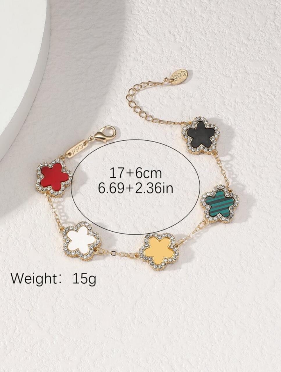 MULTICOLOR CLOVER WITH RHINESTONE DETAILING ELEGANT BRACELET image 3