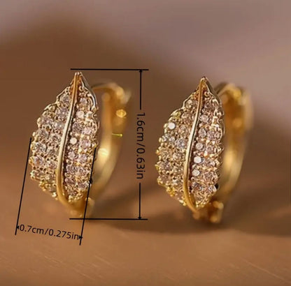 Elegant Leaf-Inspired Cubic Zirconia Hoop Earrings for Women image 3
