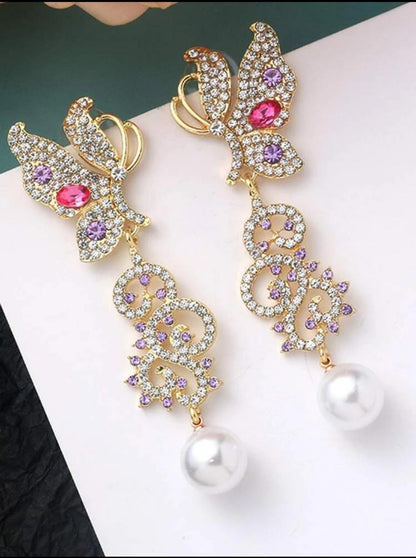 RHINESTONE BUTTERFLY PEARL EARRING image 4