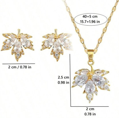 Stylish Cubic Zirconia Maple Leaf Necklace Set image 2