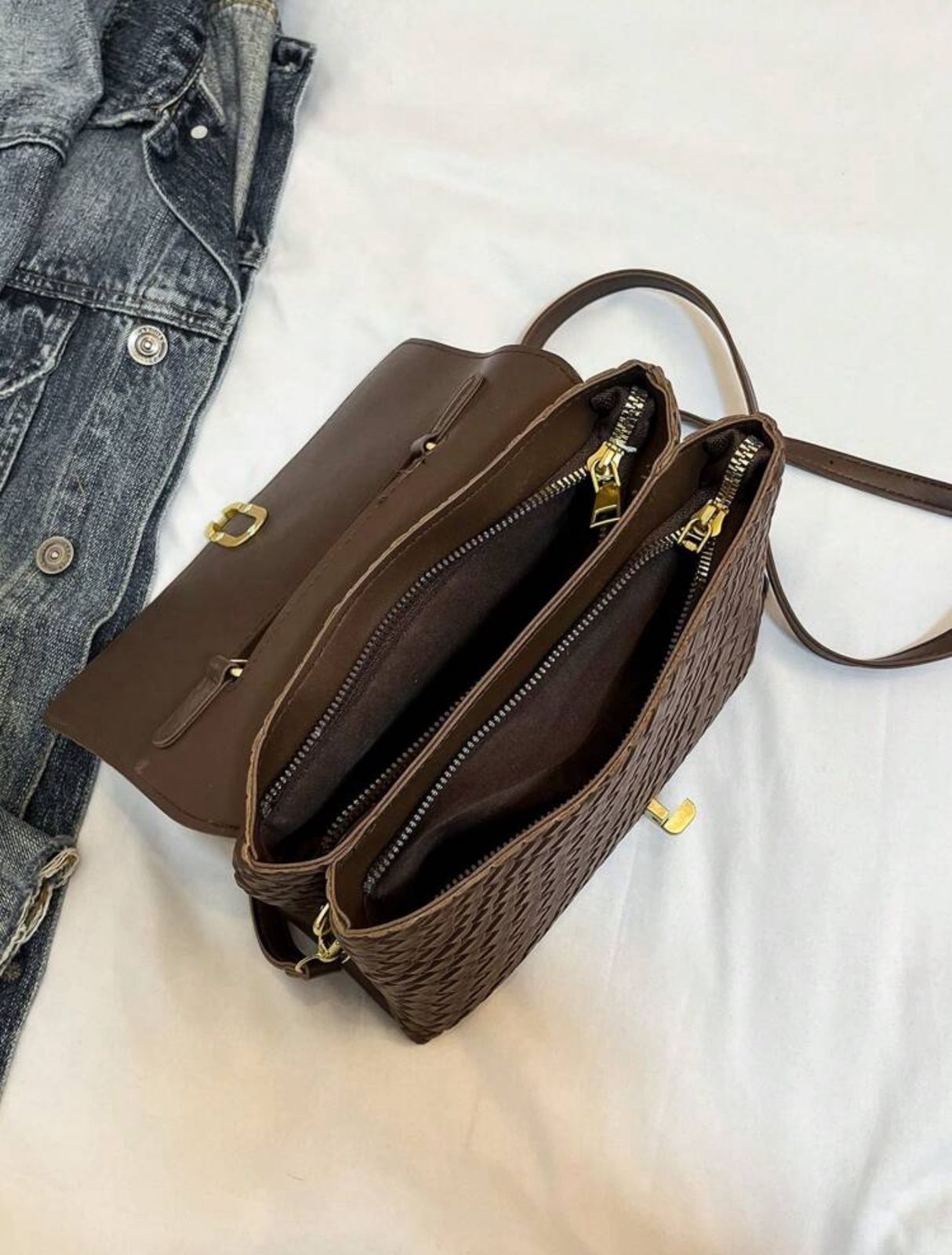 Classic Fashion Women Woven Colorblock Tote Shoulder Bag image 8