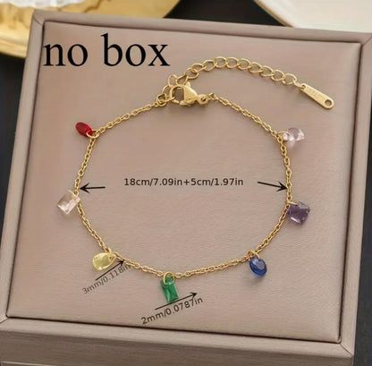 Elegant 18K Golden Plated Stainless Steel Anklet with Synthetic Cubic Zirconia, Rainbow Design, French and Japanese Style, Versatile for Daily Wear and Parties image 3