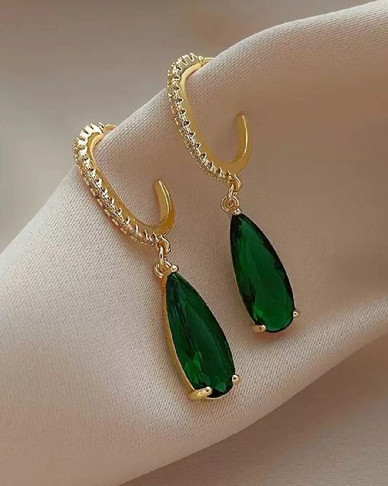 Green Cubic Zirconia Drop Earrings For Women image 2