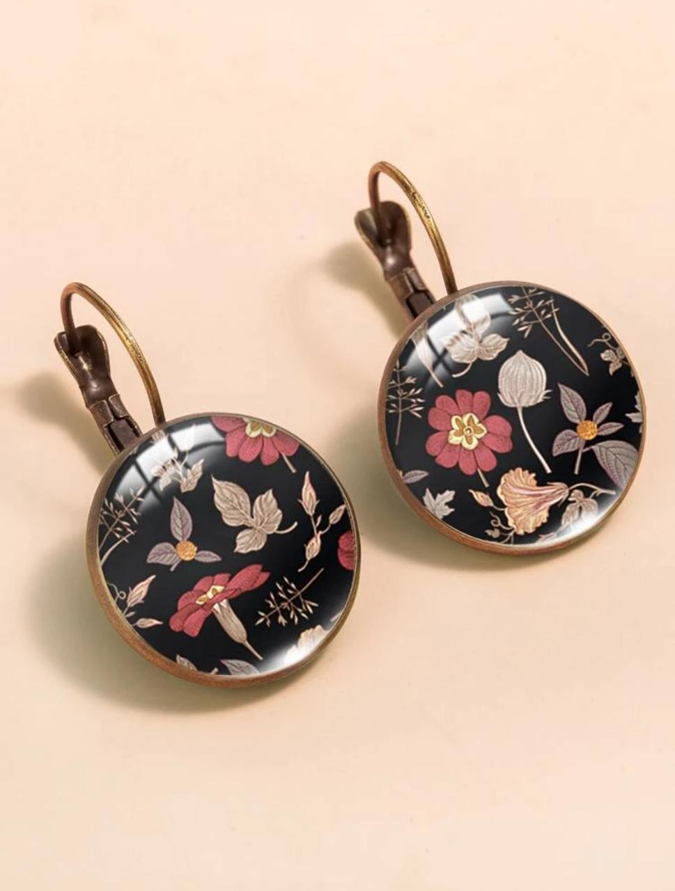 Floral Print Round Decor Earrings image 1