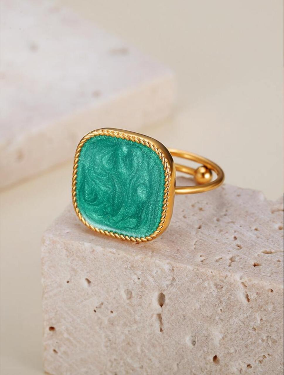 ELEGANT SQUARE SHAPED LIQUID SAND FAUX PEARL RING image 0