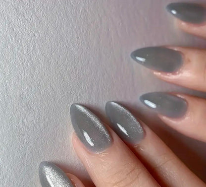 24pcs Set, Glossy Grey Almond Shaped Medium Length Press-On, Waterproof Removable False Nail Perfect for Gift and Party Use image 3