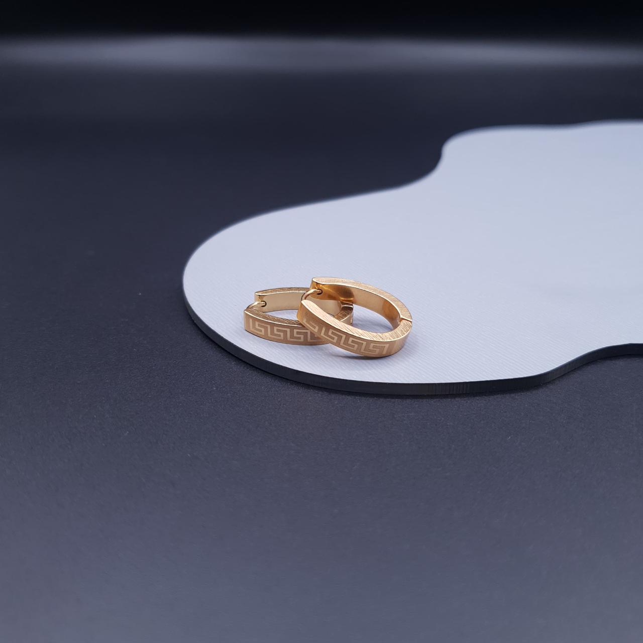 Elegant Gold-Tone Hoop Earrings with Greek Key Design image 4