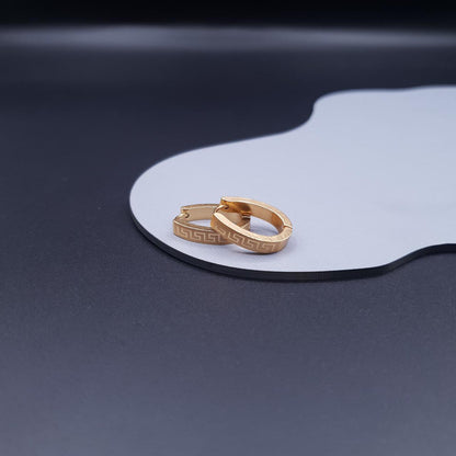 Elegant Gold-Tone Hoop Earrings with Greek Key Design image 4