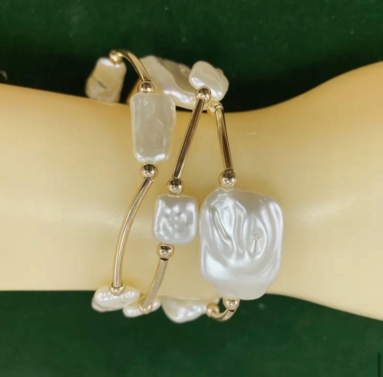 Vintage Elegant Bohemian Style French-Inspired 3-Strand Bracelet Set with Imitation Pearls and Copper image 3